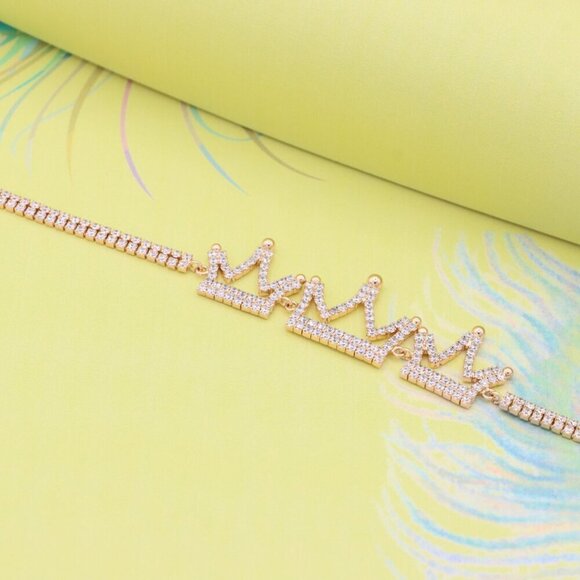 "Rose Gold Crown Design Bracelet with Sparkling Zircon Accents, XPBL0833 - Picture 3 of 12
